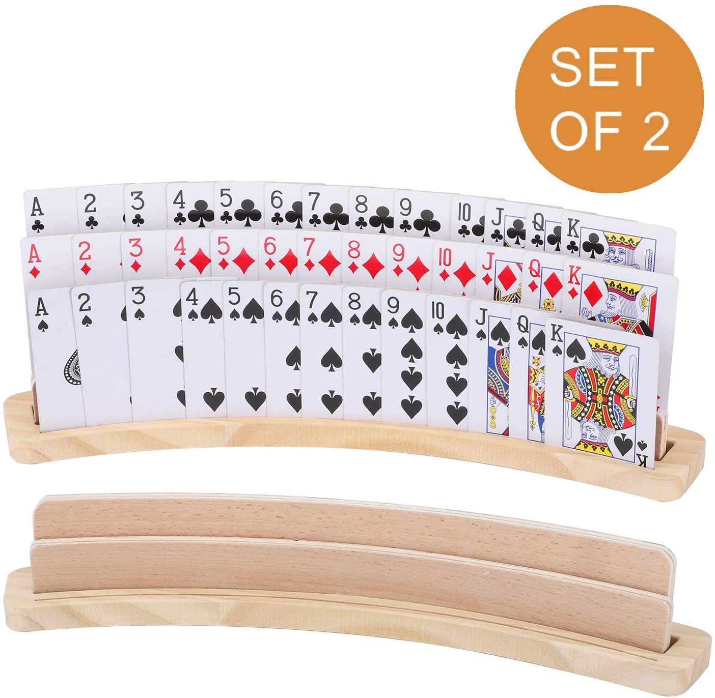 GSE Games & Sports Expert 14 inch Wooden Playing Card Holders for Kids, Adults and Seniors (2-Pack), Brown