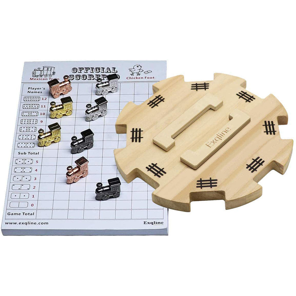Mexican Train Dominoes Accessory Set - Wooden Hub Centerpiece, Scorepa